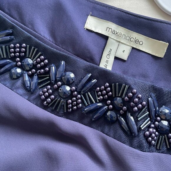 One-Shoulder Navy Blue/Purple Beaded Dress - Picture 3 of 3